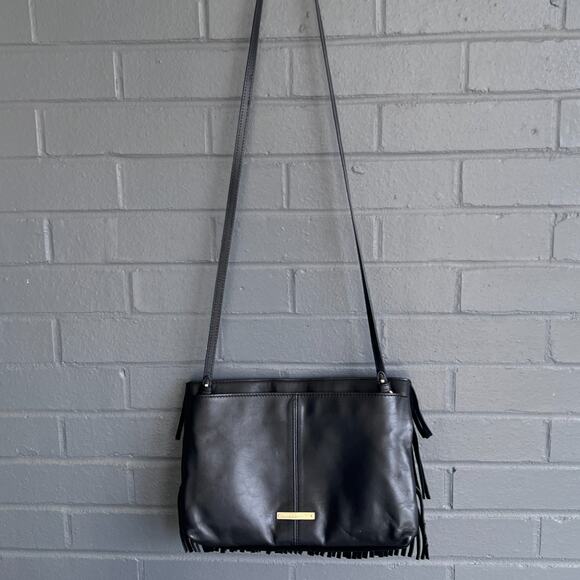 VINCE CAMUTO Riqui Black Suede Fringe Leather Crossbody Bag Clutch Bohemian - Picture 2 of 9